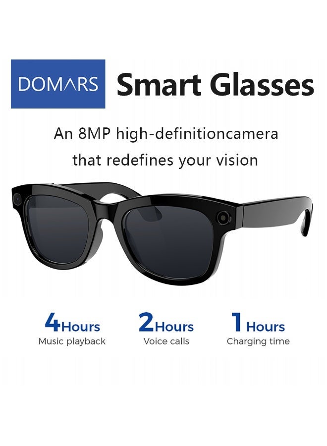 Domars Smart AI Glasses for Men, Women Camera and Bluetooth,8MP 2K HD Camera Glasses,AI Voice Control,AI Photo Recognition and Translation,Driving,Meeting,Outdoor (Black Sunglasses) - Image 1